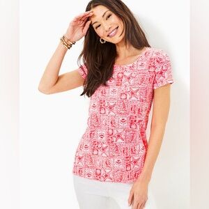 Lilly Pulitzer Etta Scoop Neck Top Size Medium Mizner Red Seaside Harbour